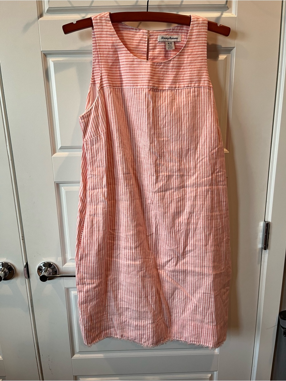 Tommy Bahama Linen Coral and White Striped Sleeveless Dress